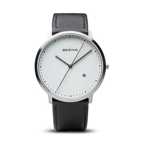 Image sur Montre avec bracelet de cuir noir de la Collection Bering