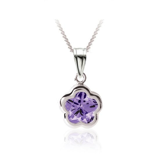 Image sur Collier fleur mauve en argent 925