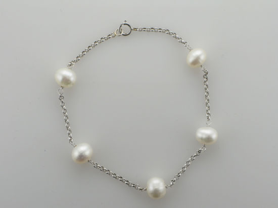 Image sur Bracelet de perles d'eau douce 7 1/4" en or blanc