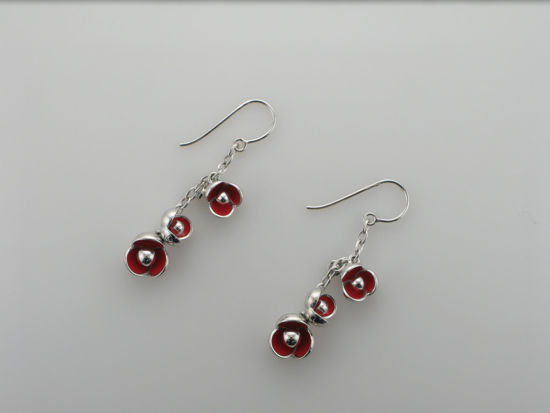 Image sur Boucles d'oreilles fleur rouge en argent 925