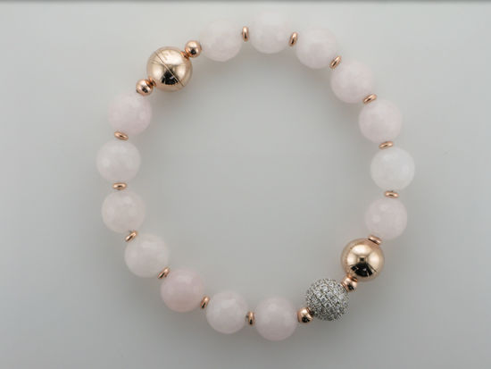 Image sur Bracelet en bronze recouvert d'or rose et quartz rose