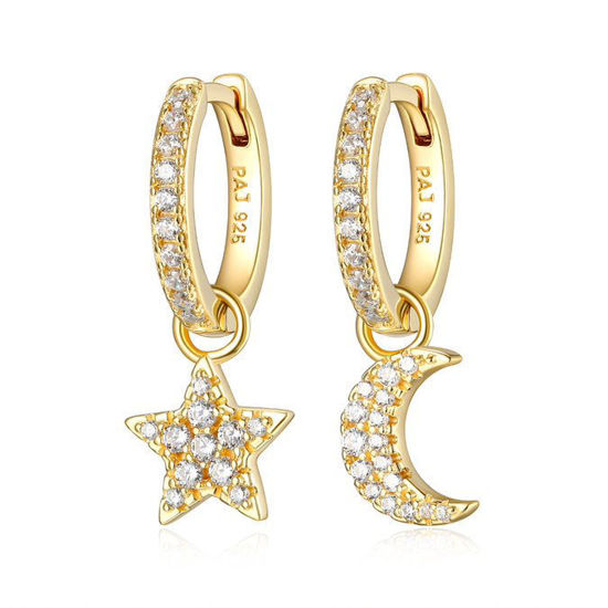 Image sur Boucles d'oreilles 32AQDH0027 en argent 925 recouvertes d'or de la Collection Reign