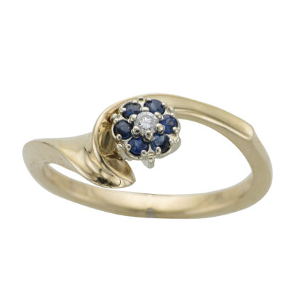 Image de Bague en or jaune 10KT avec saphirs et diamant