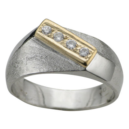 Image de Bague exclusive en or blanc et jaune 10KT avec 4 diamants