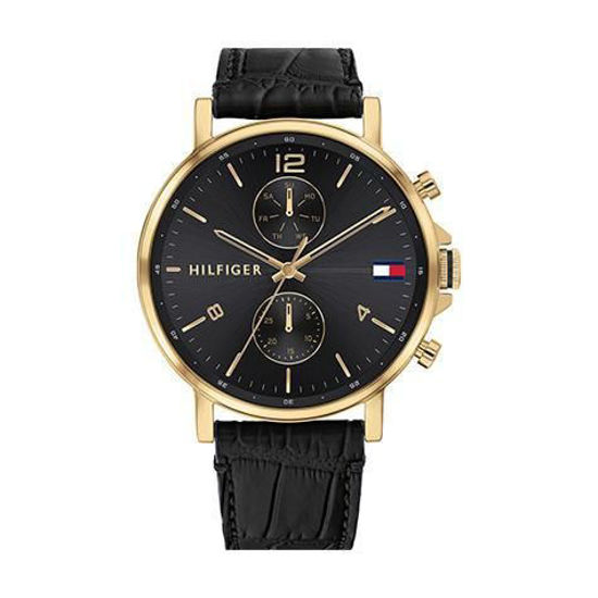 Image sur Montre avec bracelet de cuir noir Tommy Hilfiger