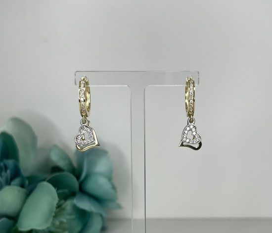 Image sur Boucles d'oreilles en or jaune et blanc avec cœurs