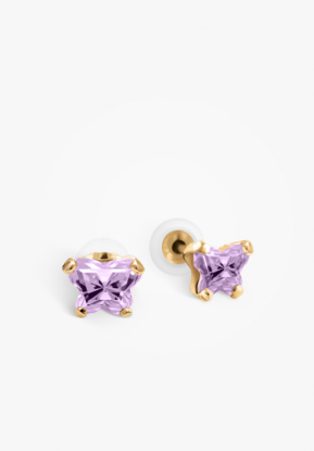 Image de Boucles d'oreilles en or jaune 10KT avec pierre du mois de juin Collection Bfly