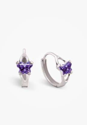 Image de Boucles d'oreilles en or blanc 10KT et pierre du mois de février Collection Bfly