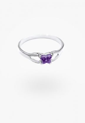 Image de Bague en or blanc 10KT avec pierre du mois de février Collection Bfly
