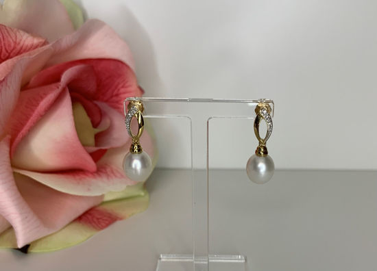 Image sur Boucles d'oreilles perles d'eau douce, diamants et or jaune