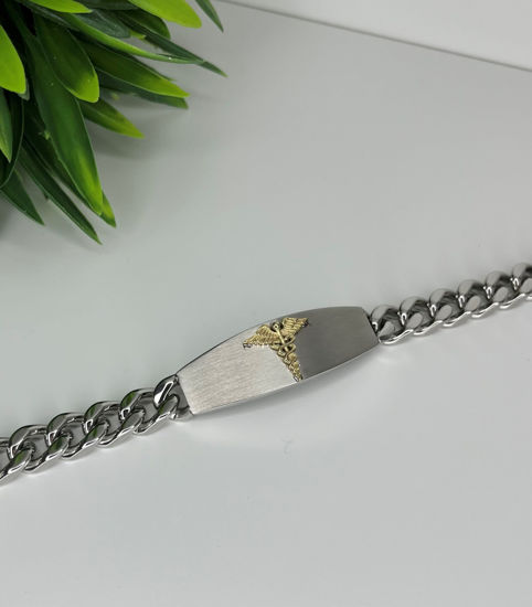 Image sur Bracelet médical Gourmette 8" à 9'' en acier inoxydable 2 tons - SMAB12