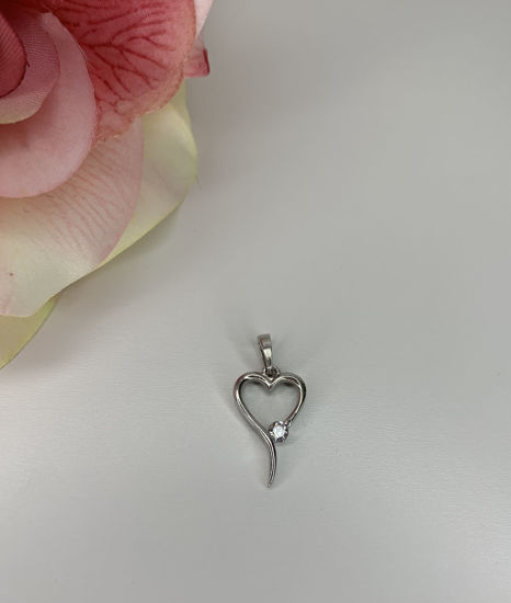 Image sur Pendentif cœur en or blanc avec zircon cubique