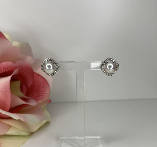 Image sur Boucles d'oreilles perles d'eau douce, saphirs blancs et or blanc