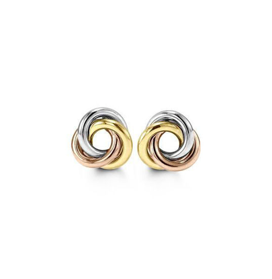 Image sur Boucles d'oreilles en or jaune, blanc et rose