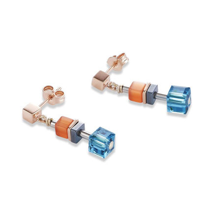 Image de Boucles d'oreilles bleues et oranges en acier inoxydable de la Collection Cœur de lion