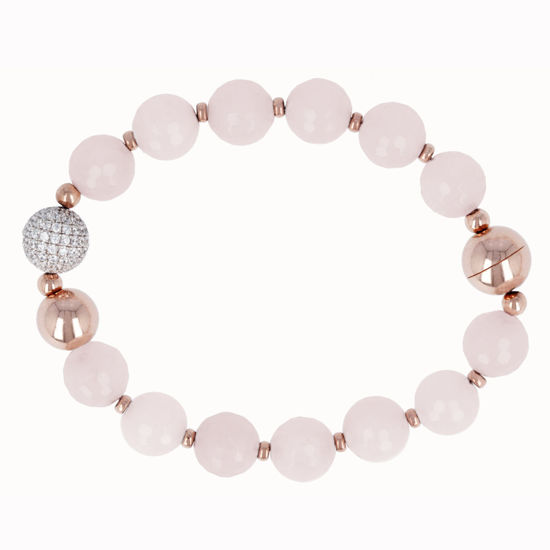 Image sur Bracelet en bronze recouvert d'or rose et quartz rose