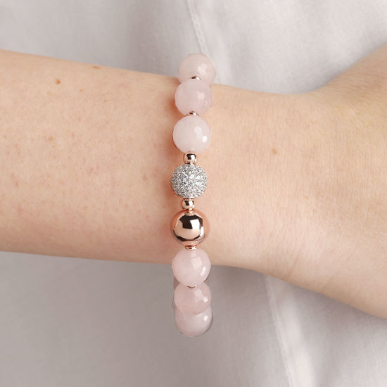 Image sur Bracelet en bronze recouvert d'or rose et quartz rose