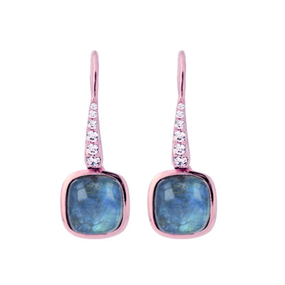 Image de Boucles d'oreilles en bronze recouvertes d'or rose avec Labradorite et zircons cubiques