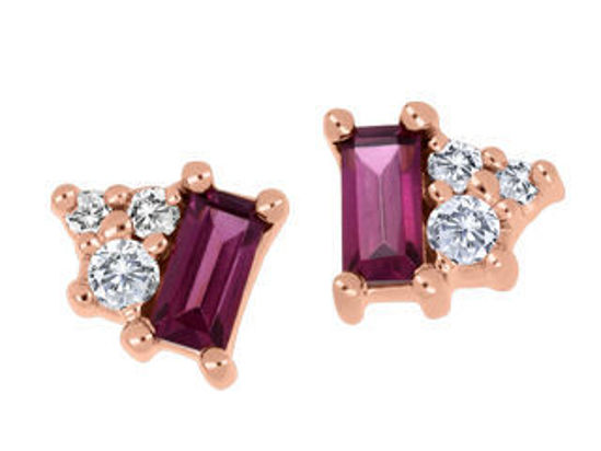 Image sur Boucles d'oreille en or rose avec grenats rhodolites et diamants