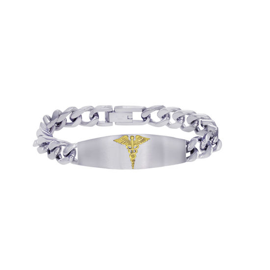 Image sur Bracelet médical Gourmette 8" à 9'' en acier inoxydable 2 tons - SMAB12