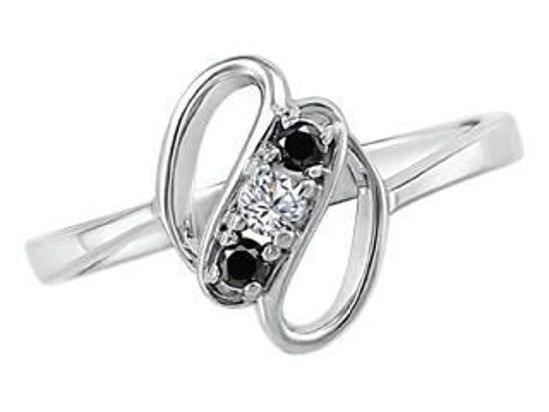 Image sur Bague en or blanc 10KT avec diamants naturels noirs et blancs