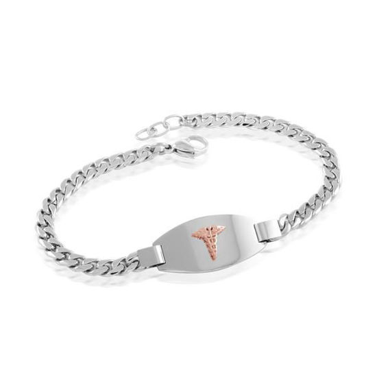 Image sur Bracelet médical Gourmette 7 1/4" à 7 3/4" en acier inoxydable - SMAB20