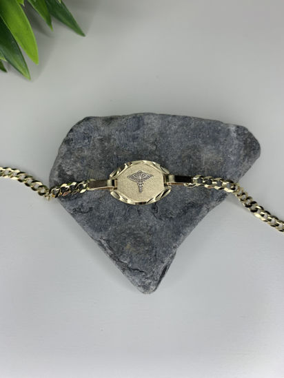 Image sur Bracelet médical Gourmette 7 1/2" en or jaune et blanc 10KT