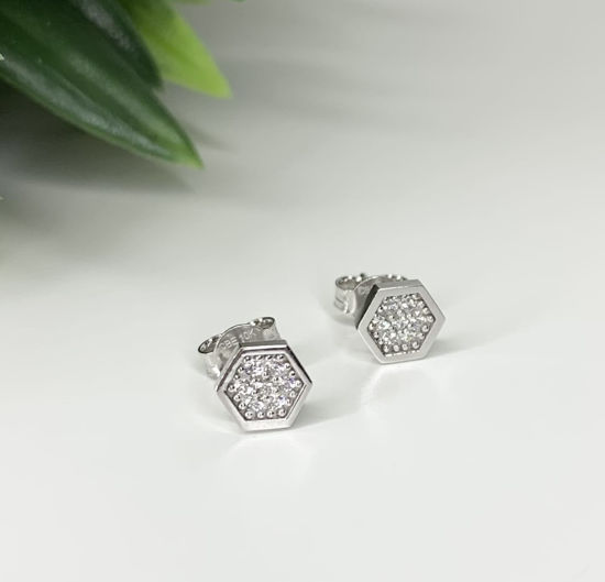 Image sur Boucles d'oreilles en or blanc 10KT avec zircons cubiques