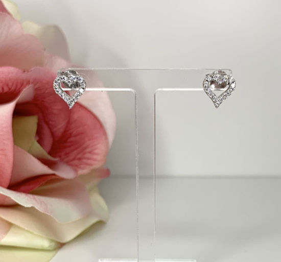Image sur Boucles d'oreilles en or blanc 10KT cœurs avec zircons cubiques