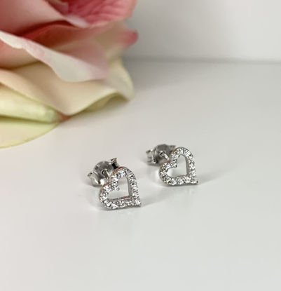 Image de Boucles d'oreilles en or blanc 10KT cœurs avec zircons cubiques