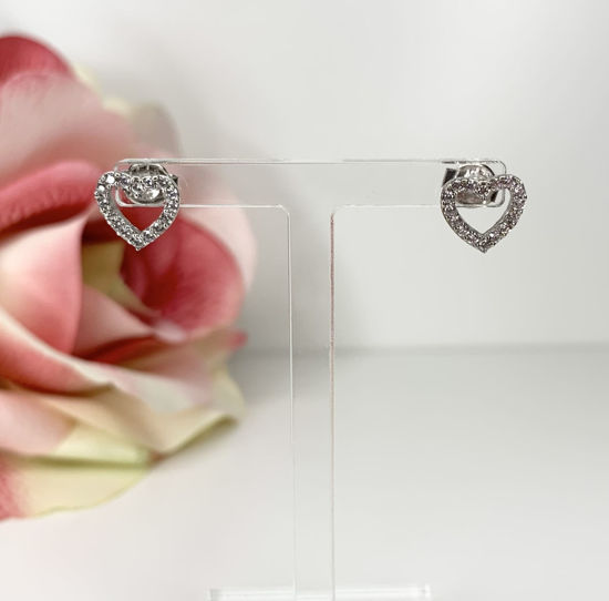 Image sur Boucles d'oreilles en or blanc 10KT cœurs avec zircons cubiques