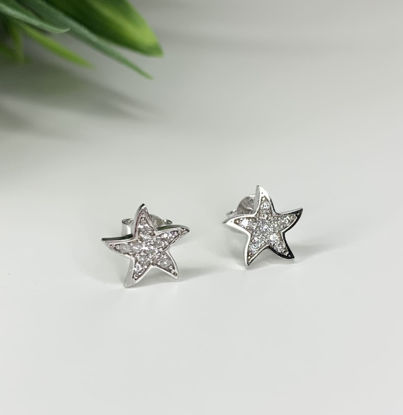 Image de Boucles d'oreilles en or blanc étoiles avec zircons cubiques