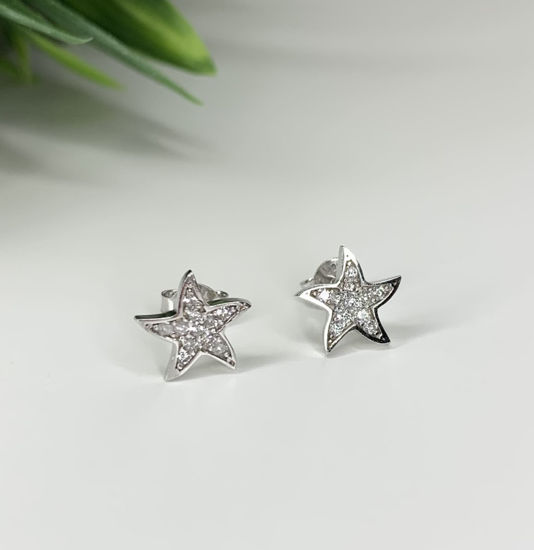 Image sur Boucles d'oreilles en or blanc étoiles avec zircons cubiques
