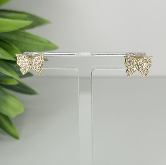 Image sur Boucles d'oreilles en or jaune papillons avec zircons cubiques
