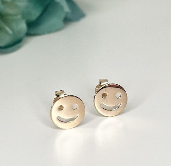 Image sur Boucles d'oreilles en or rose bonhomme sourire