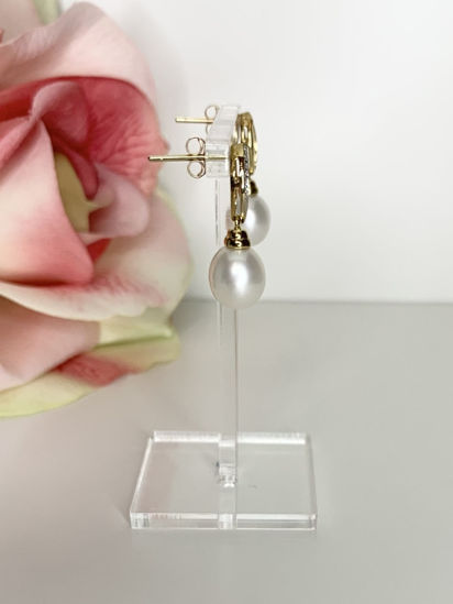 Image sur Boucles d'oreilles perles d'eau douce, diamants et or jaune