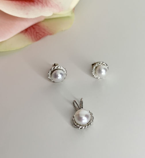 Image sur Ensemble en or blanc avec perles d'eau douce