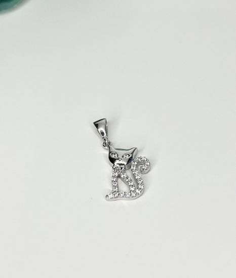 Image sur Pendentif chat en or blanc avec zircons cubiques