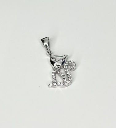 Image de Pendentif chat en or blanc avec zircons cubiques