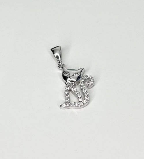 Image sur Pendentif chat en or blanc avec zircons cubiques