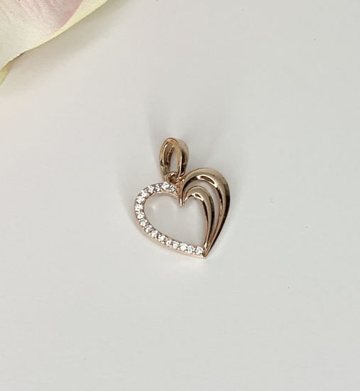Image sur Pendentif cœur en or rose avec zircons cubiques