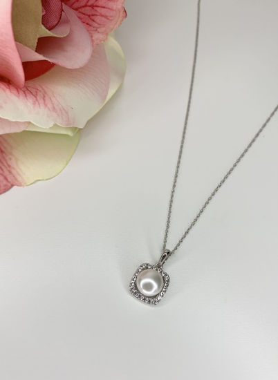 Image sur Pendentif en or blanc avec perle d'eau douce et saphirs blancs