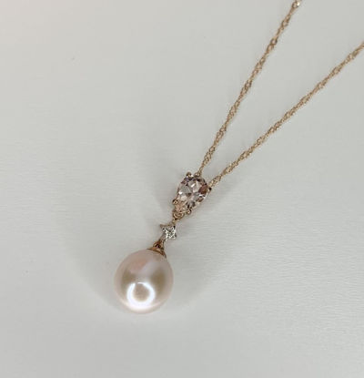 Image de Pendentif en or rose avec perles d'eau douce, morganites et diamants