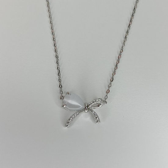 Image sur Collier en argent 925 avec oeil de chat et zircons cubiques