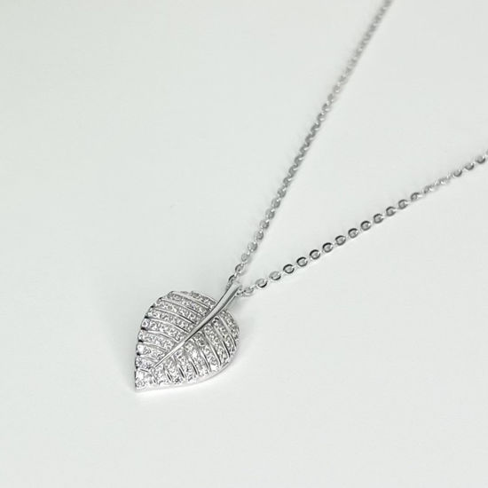 Image sur Collier en argent 925 feuille avec zircons cubiques