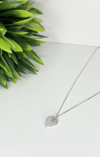 Image sur Collier en argent 925 feuille avec zircons cubiques