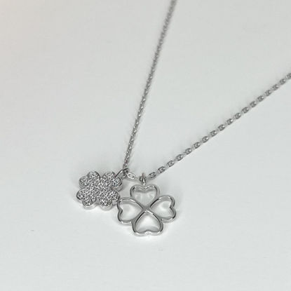 Image de Collier en argent 925 trèfles avec zircons cubiques
