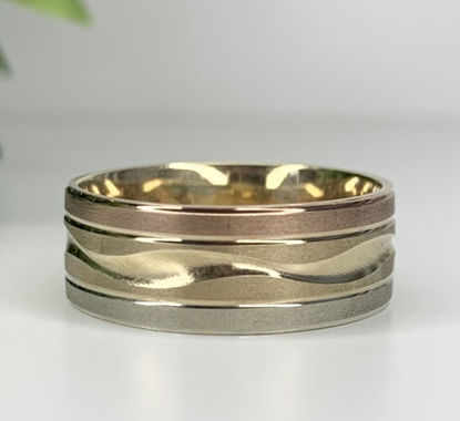 Image de Jonc confort en or jaune, blanc et rose 10KT