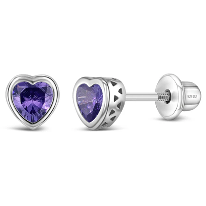 Image de Boucles d'oreilles Coeur en argent 925 avec zircons mauves