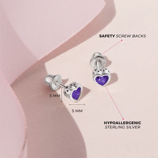 Image sur Boucles d'oreilles Coeur en argent 925 avec zircons mauves